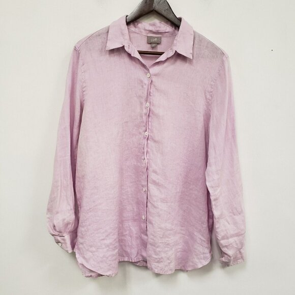 J Jill Oversized Linen Button Up Top Size M Shirt Purple Long Sleeve Pastel - Picture 1 of 9